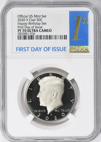 2020 S Proof Kennedy Half Dollar 50c NGC PF70 UC FR HAPPY BIRTHDAY SET 1st label Cover