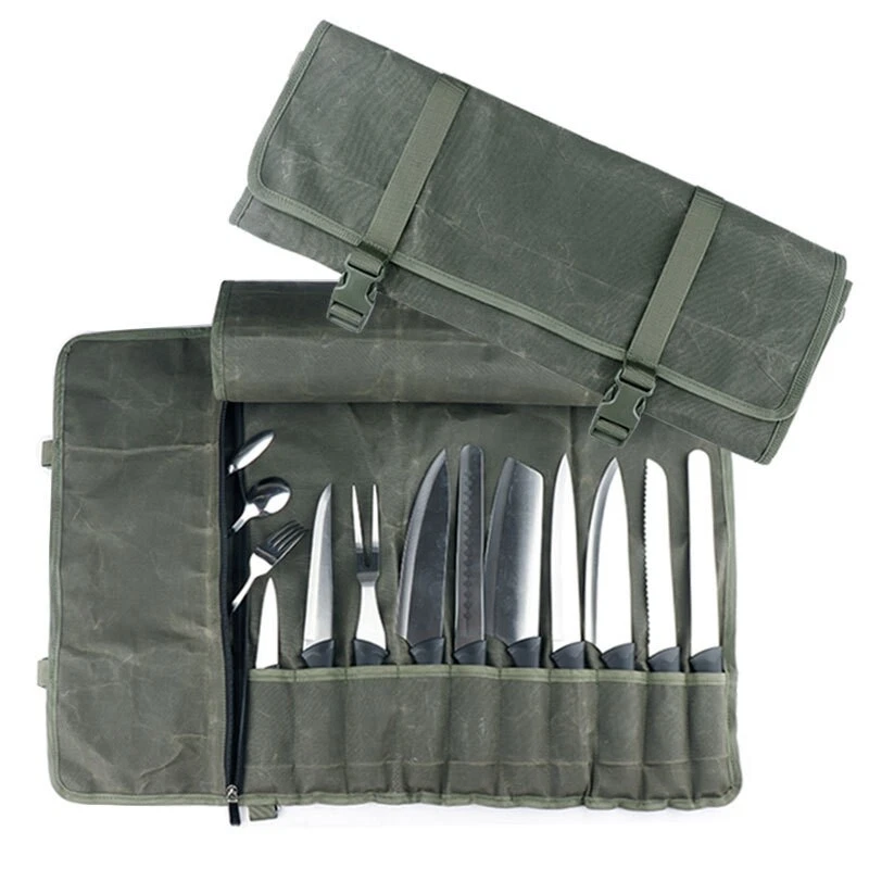 10 Slots Chef Knife Roll Bag Kitchen Cooking Tools Storage Carry Case Portable