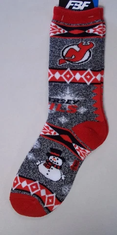 New Jersey Devils Socks Large Size 10 to 13 Holiday Christmas Snowman Cover