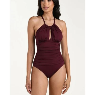 La Blanca Island Goddess High Neck Keyhole One Piece Swimsuit Dark Cherry Size 8 - Image 1 of 4