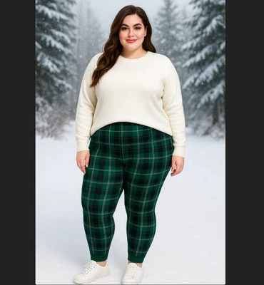 Torrid Full Length Leggings 2X 18 20 Green Plaid Soft Knit Mid Rise Stretch Pant - Image 1 of 4