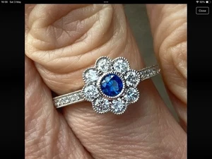 Diamond and Sapphire White 18 Ct Gold Daisy Ring - Size 54 - Picture 1 of 8
