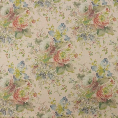 COVINGTON MACBETH BLUSH PINK GREEN WATERCOLOR FLORAL LINEN FABRIC BY YARD 54"W - Image 1 of 4