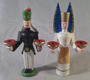 Volkskunst Weihnachten Holz Engel und Bergmann Kerzenhalter Johannes Ulbricht Germany - Bild 1 von 13