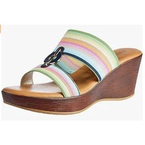 Anne Klein Hayda Striped Ribbon Wedge Sandals Women’s Size 6 - Picture 1 of 12
