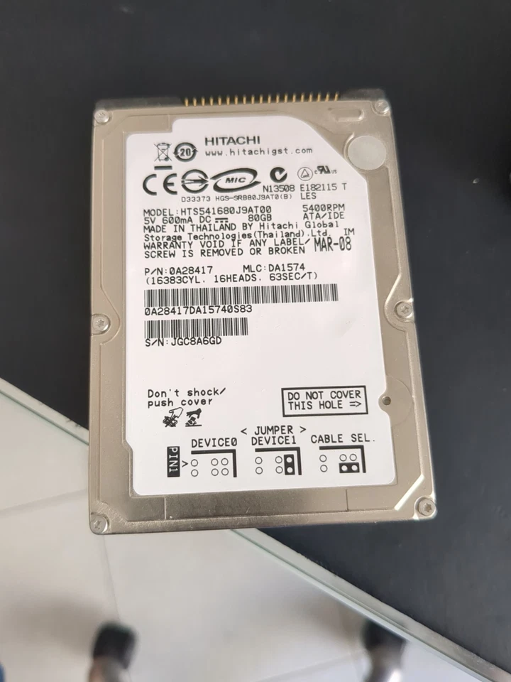 Hard Disk Usato IDE 2,5" 80GB HITACHI HTS541080G9AT00 0A25826 DA1175 SEP-05 - Immagine 1 di 1