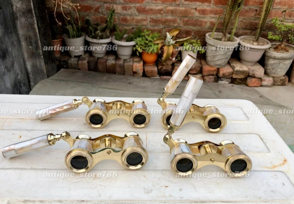 Vintage Brass Opera Glasses Mother of Pearl & Handle Brass Fittings France - Image 1 of 4