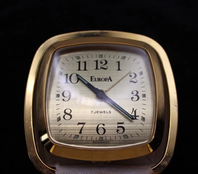 Vintage Mechanischer Reisewecker Europa 7 Steine Braun Leder Etui 50-60er Jahre - Image 1 of 4