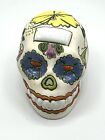 Calavera De Azucar Ceramic Skull. Pachuco Mexico. 2.5” Tall. 3” L. Hand Painted
