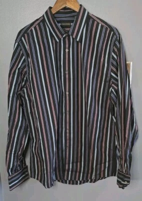 Structure Black Blue Purple Stripes Long Sleeve Large Men's Dress Shirt (41-43) - Image 1 of 4