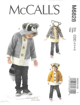 Uncut McCall's Sewing Pattern M6828 Children's Animal Coats Raccoon Fox Size 2-5 - Image 1 of 2