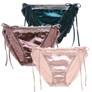 1Pc Womens Satin Panties Bikinis Knickers Ruffle Underwear Side Tie Panties M-L - Picture 1 of 15