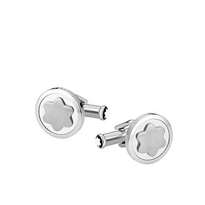 Men cufflinks Montblanc Star 116660 in stainless steel silvered round with clip - Picture 1 of 2