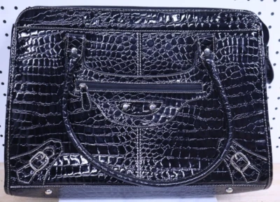 Bolso Cartera Merona Grande Vintage 18" Largo x 12 Alto Imitación Cuero Gator Negro y Tostado Foto 1 de 4