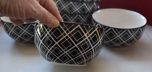 2 ~ DOVER & YORK Cereal Soup Bowls Black & White Geometric 5.25 x 2.75" - Picture 1 of 5