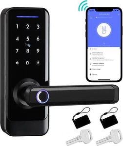 Smart Front Door Lock Lever Handle Keyless Entry Keypad Fingerprint APP Control - Picture 1 of 14