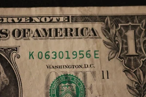 ONE DOLLAR FANCY BIRTHDAY/ANNIVERSARY NOTE [JUNE 30, 1956]  SN # K 06301956 E - Picture 1 of 3