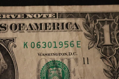 ONE DOLLAR FANCY BIRTHDAY/ANNIVERSARY NOTE [JUNE 30, 1956]  SN # K 06301956 E - Image 1 of 3