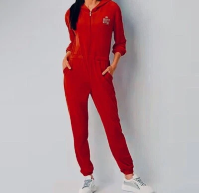 Juicy Couture Red Velour Hooded One Piece Jumpsuit Zip Up, Worn Once S - Image 1 of 4