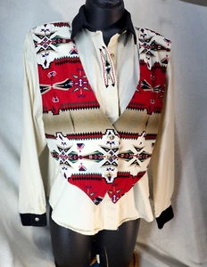 Vintage Rough Rider Circle T Blouse Vest Women's Western Wear Size Large Aztec - Picture 1 of 11