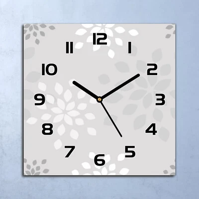 Horloge Murale En Verre moderne Gris fleurs géométriques 30x30 - Photo 1/4
