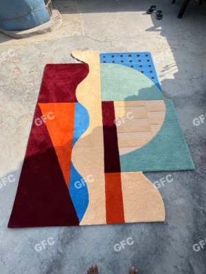 Red blue 8x10 Aesthetic 100% NZ wool Designer Area Hand tufted Rug For Any Room. - Image 1 of 4