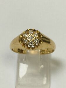 Superb Antique 18 Carat Yellow Gold GENTS GYPSY DIAMOND SET Ring B/Ham 1915