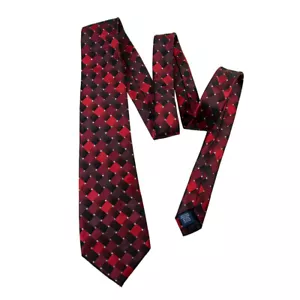 John Ashford Mens Red Silk Neck Tie Classic Check Weave Print Stain Resistant - Picture 1 of 3