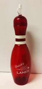 Plastic Bowling Pin Travel Mug Cup W/ Straw Red & Speckles Quick’s Lanes - 12” H - Picture 1 of 9