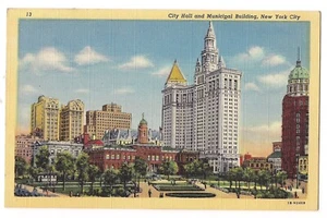 CITY HALL MUNICIPAL Buildings New York City Postcard Linen 1947  - Picture 1 of 2