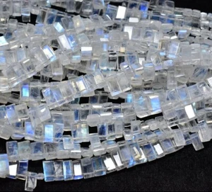 AAA Natural White Rainbow Moonstone Faceted Baguette Beads 16 Inch 3X6-4.5X9mm - Picture 1 of 6