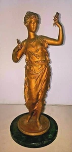 Antique French Rancoulet Marble Based Metal Sculpture Female Bronzed Spelter - Picture 1 of 11