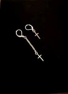 Unisex mismatched silver cross earrings/goth/rock/grunge earrings - Picture 1 of 5