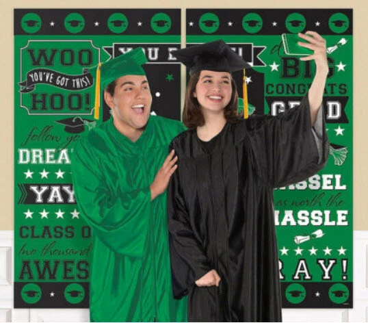 Congrats Grad GREEN Scene Setter GRADUATION party wall SCHOOL COLORS backdrop - Image 1 of 1
