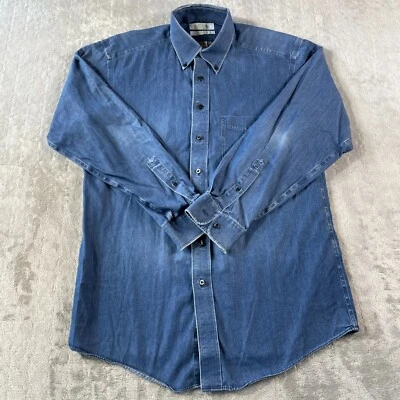 Vintage Shirt Roundtree Yorke Men 15.5-33 Blue Chambray Fitted Denim Hong Kong - Image 1 of 4