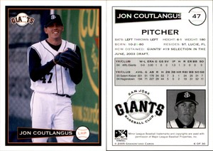 Jon Coutlangus 2005 Grandstand San Jose Giants #6 RC Card *AutographDen*