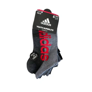 Adidas Kids Gray Wordmark Knit Superlite Linear II 6-Pack No Show Socks - Picture 1 of 4