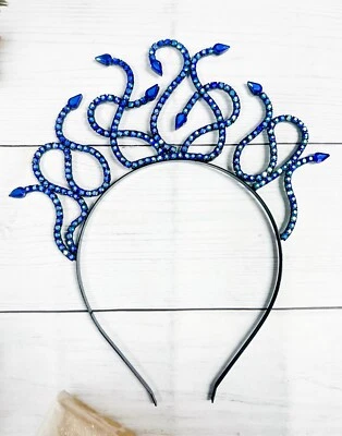 Sapphire Medusa Headband, Blue Crystal Crown, Black Halo Crown, Fairy Headband - Image 1 of 4