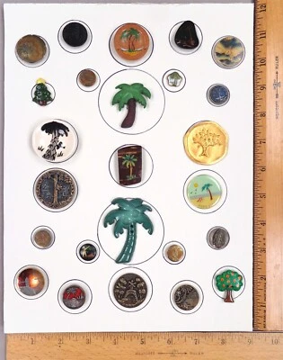 Card of 25 Antique to Modern BUTTONS, Assorted TREES, Various Materials & Styles - Image 1 of 3