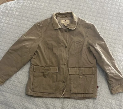 Abrigo de Granero Woolrich Chore Vintage Chaqueta Mujer M Caqui Tostado Lona Forrada Aislante Foto 1 de 4