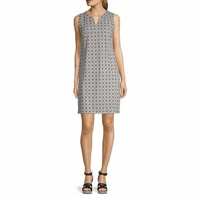 Vestido recto para mujer Liz Claiborne talla pequeña bolsillos delanteros geométrico 100 % algodón Foto 1 de 4