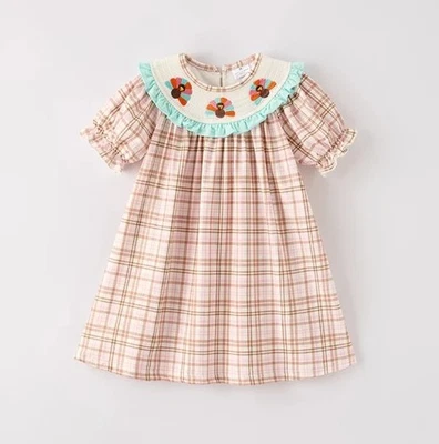 NEW Boutique Thanksgiving Turkey Girls Smocked Embroidered Dress - Image 1 of 4