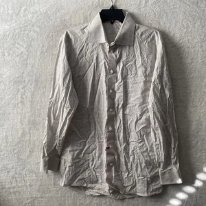 ETON Mens Button Shirt Beige Check Large 41 16 Cotton Long Sleeve Collar - Picture 1 of 8