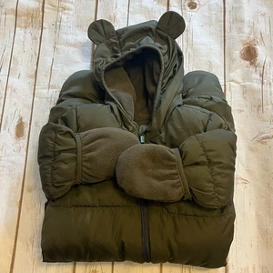 EUC Old Navy Baby Boy Quilted Full Zip Hooded Green Sherpa Snowsuit Sz: 6-12m - Picture 1 of 7