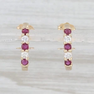 0.36ctw Ruby Diamond J-Hook Drop Earrings 14k Yellow Gold - Picture 1 of 6
