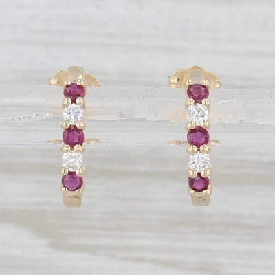 0.36ctw Ruby Diamond J-Hook Drop Earrings 14k Yellow Gold - Image 1 of 4
