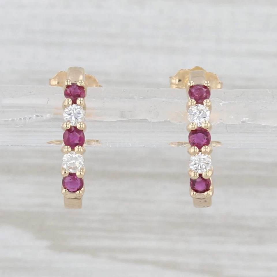 0.36ctw Ruby Diamond J-Hook Drop Earrings 14k Yellow Gold - Image 1 of 4