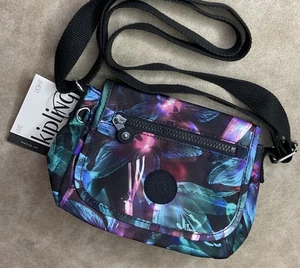 Kipling Sabian Mini Crossbody Bag Nylon Orchid Black Floral Tropical Neu mit Etikett - Bild 1 von 11