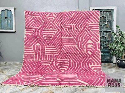 Pink Beni Ourain Rug: Handmade Moroccan Wool Berber Carpet - Image 1 of 4