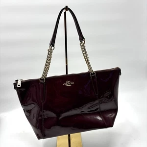 Coach Ava Chain Tote Bag Patent Red/maroon. Read Description - Picture 1 of 16